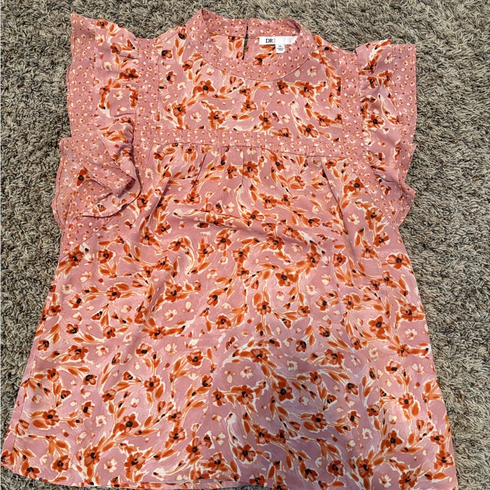 DR2 Pink and Orange Floral Top With Flowy Sleeves